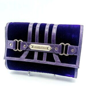 Isabella Fiore Purple Velvet Leather Trim Make-Up Travel Bag